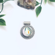 Silver and Abalone Pendant, Abalone Shell Jewelry, Round Pendant, Vintage Silver Pendant, Purple and Green Pendant