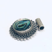 Silver and Abalone Pendant, Abalone Shell Jewelry, Round Pendant, Vintage Silver Pendant, Purple and Green Pendant