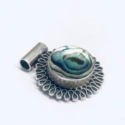 Silver and Abalone Pendant, Abalone Shell Jewelry, Round Pendant, Vintage Silver Pendant, Purple and Green Pendant