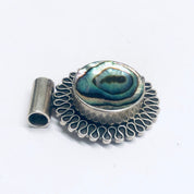 Silver and Abalone Pendant, Abalone Shell Jewelry, Round Pendant, Vintage Silver Pendant, Purple and Green Pendant