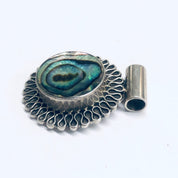Silver and Abalone Pendant, Abalone Shell Jewelry, Round Pendant, Vintage Silver Pendant, Purple and Green Pendant