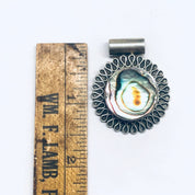 Silver and Abalone Pendant, Abalone Shell Jewelry, Round Pendant, Vintage Silver Pendant, Purple and Green Pendant