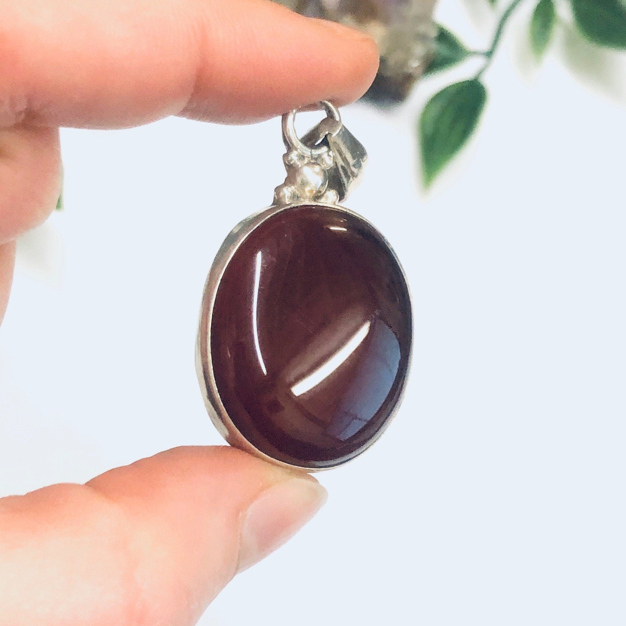 Silver Carnelian Pendant, Dark Red Pendant, Silver and Red Jewelry, Vintage Necklace Pendant