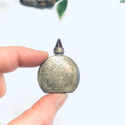 Small Vintage Silver Perfume Bottle, Perfume Bottle with Screw Top and Spoon, Etched Silver Sun Bottle, Essential Oil Bottle