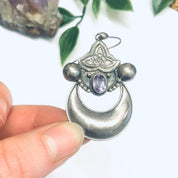 Vintage Silver Dangle Earrings with Amethyst Stones, Statement Earrings, Long Earrings, Light Purple Gemstone