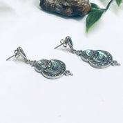 Vintage Abalone and Silver Earrings, Silver Dangle Earrings, Abalone Shell Earrings, Earrings for Pierced Ears, Marcasite Earrings