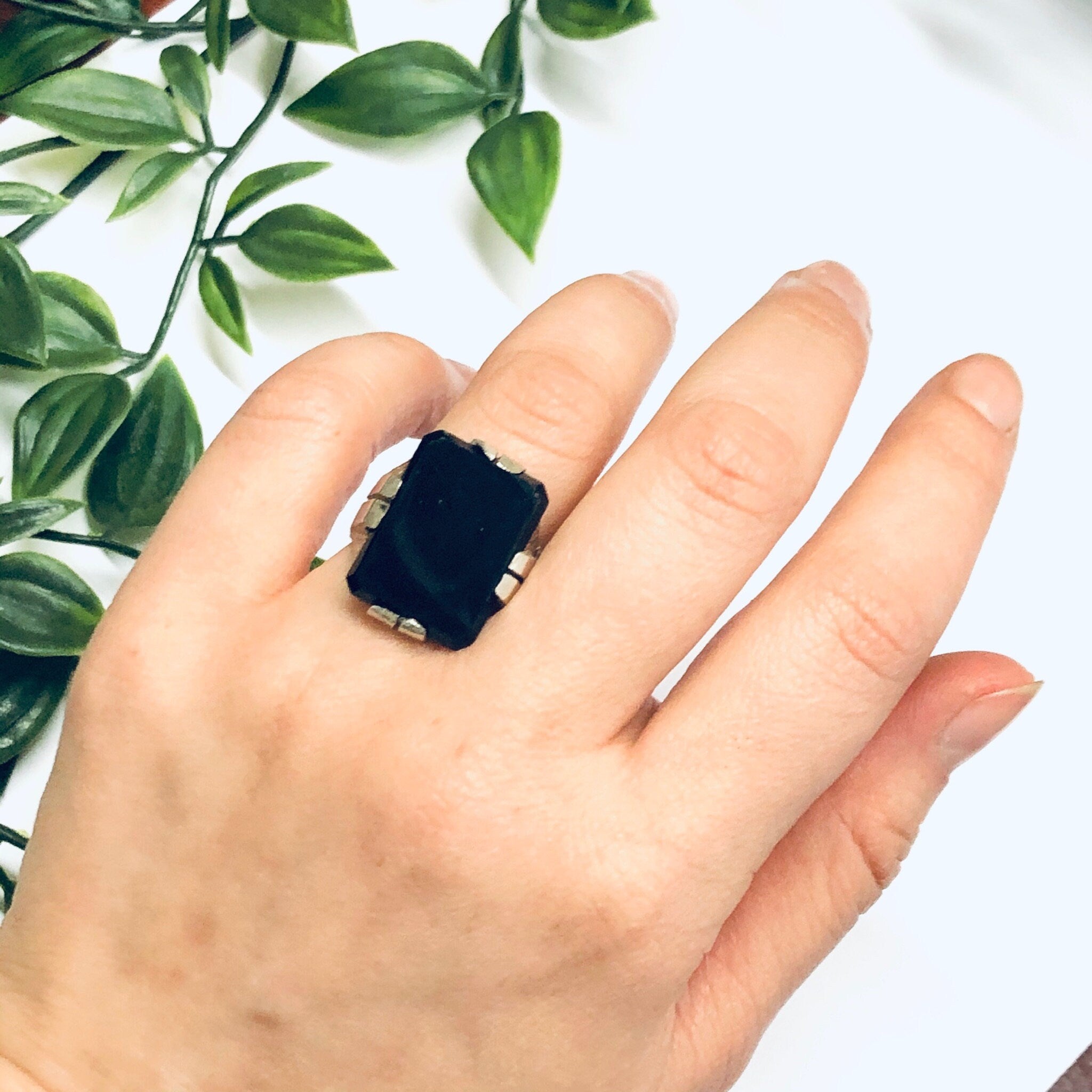 Vintage Silver Ring with Black Stone, Vintage Cocktail Ring, Large Silver Ring, Black and Silver Jewelry, Statement Ring