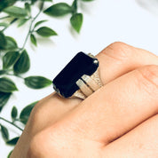 Vintage Silver Ring with Black Stone, Vintage Cocktail Ring, Large Silver Ring, Black and Silver Jewelry, Statement Ring