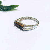 Vintage Tigers Eye Ring, Vintage Silver Ring, Thin Band Ring, Minimalist Jewelry, Brown Gemstone Ring, Tigers Eye Jewelry