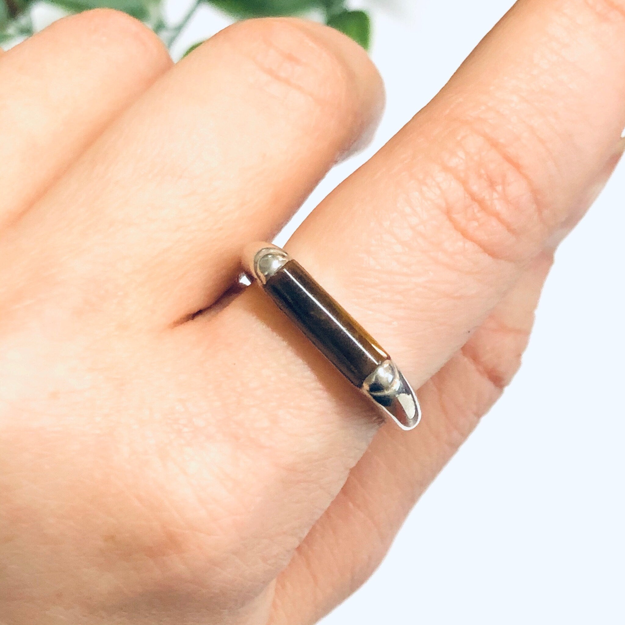 Vintage Tigers Eye Ring, Vintage Silver Ring, Thin Band Ring, Minimalist Jewelry, Brown Gemstone Ring, Tigers Eye Jewelry