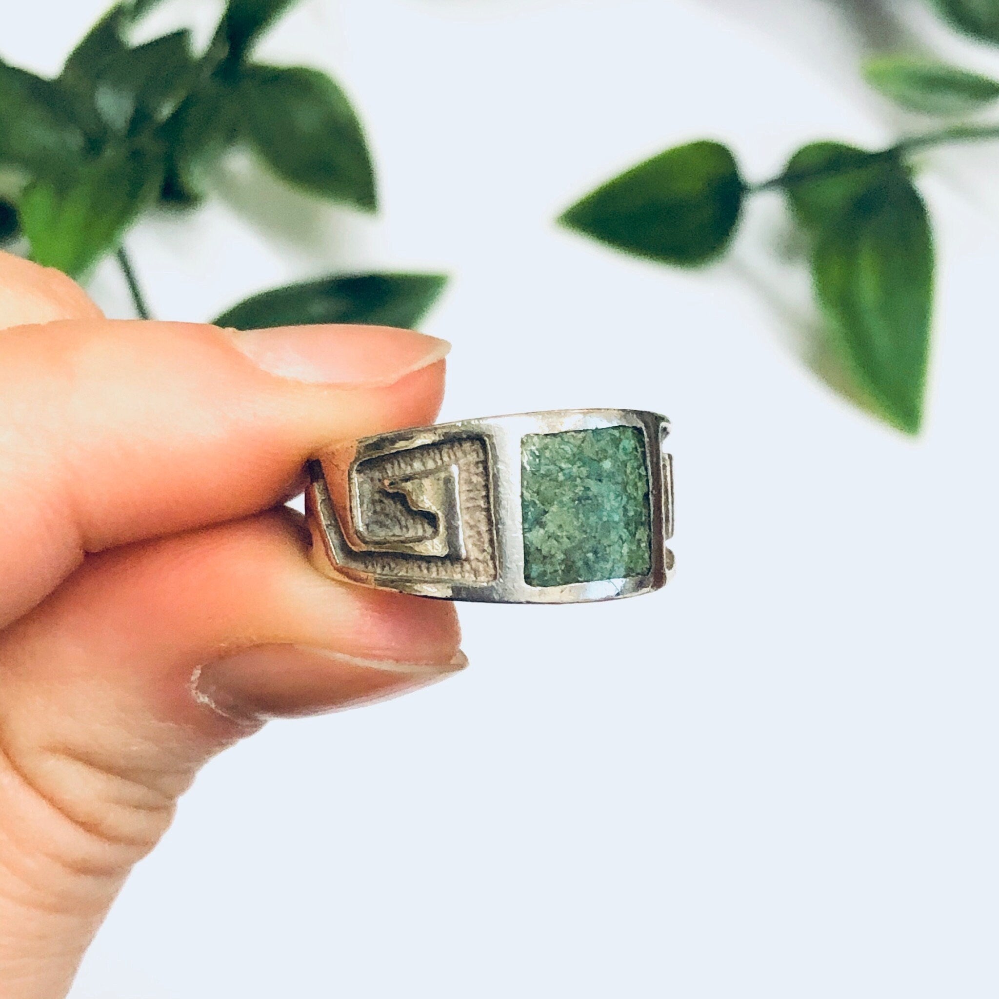 Vintage Southwestern Ring, Silver Turquoise Ring, Boho Style Jewelry, Bohemian Jewelry, Inlaid Turquoise Ring
