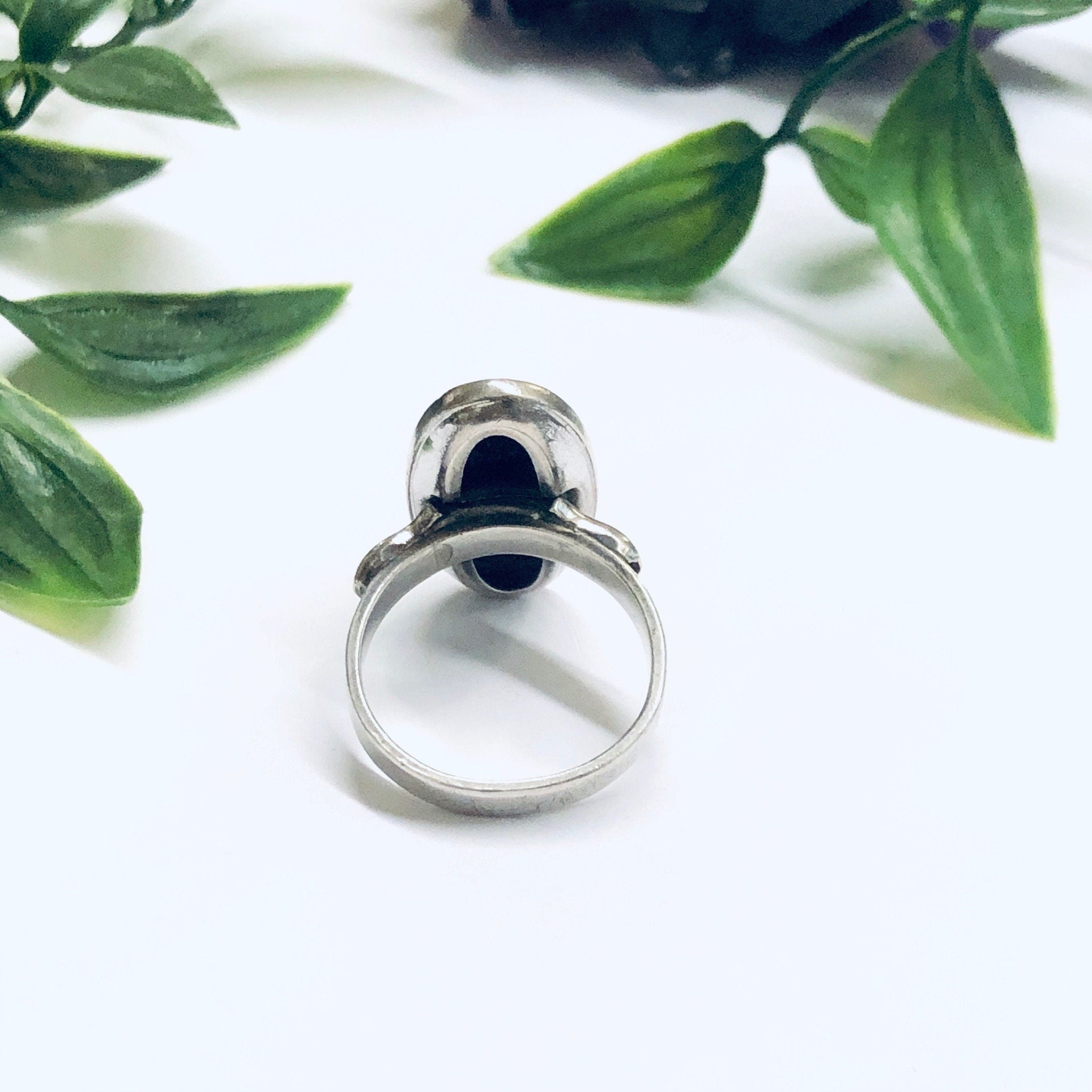 Black Onyx and Marcasite Ring, Silver and Onyx Ring, Long Ring, Black and Silver Ring, Marcasite Jewelry