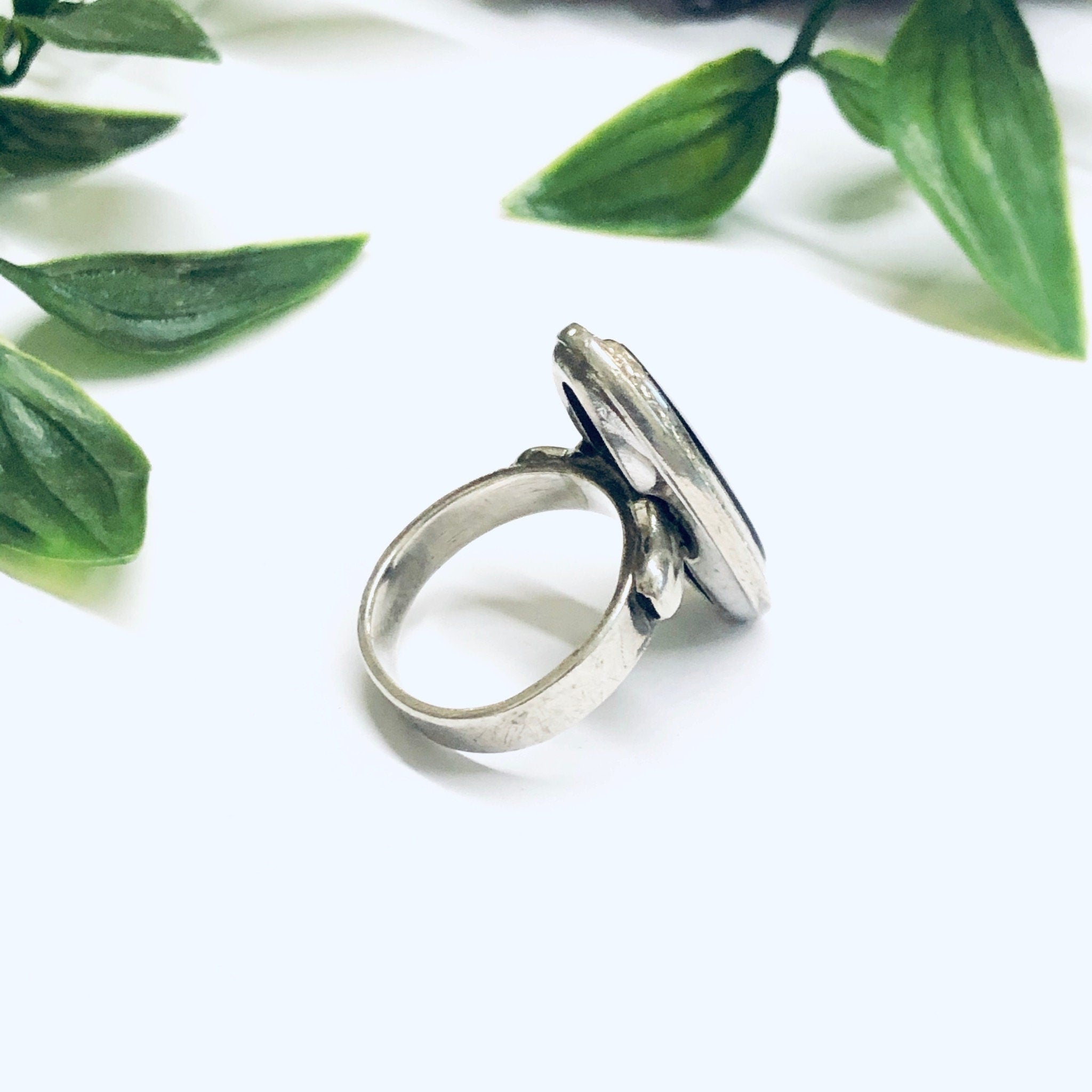 Black Onyx and Marcasite Ring, Silver and Onyx Ring, Long Ring, Black and Silver Ring, Marcasite Jewelry