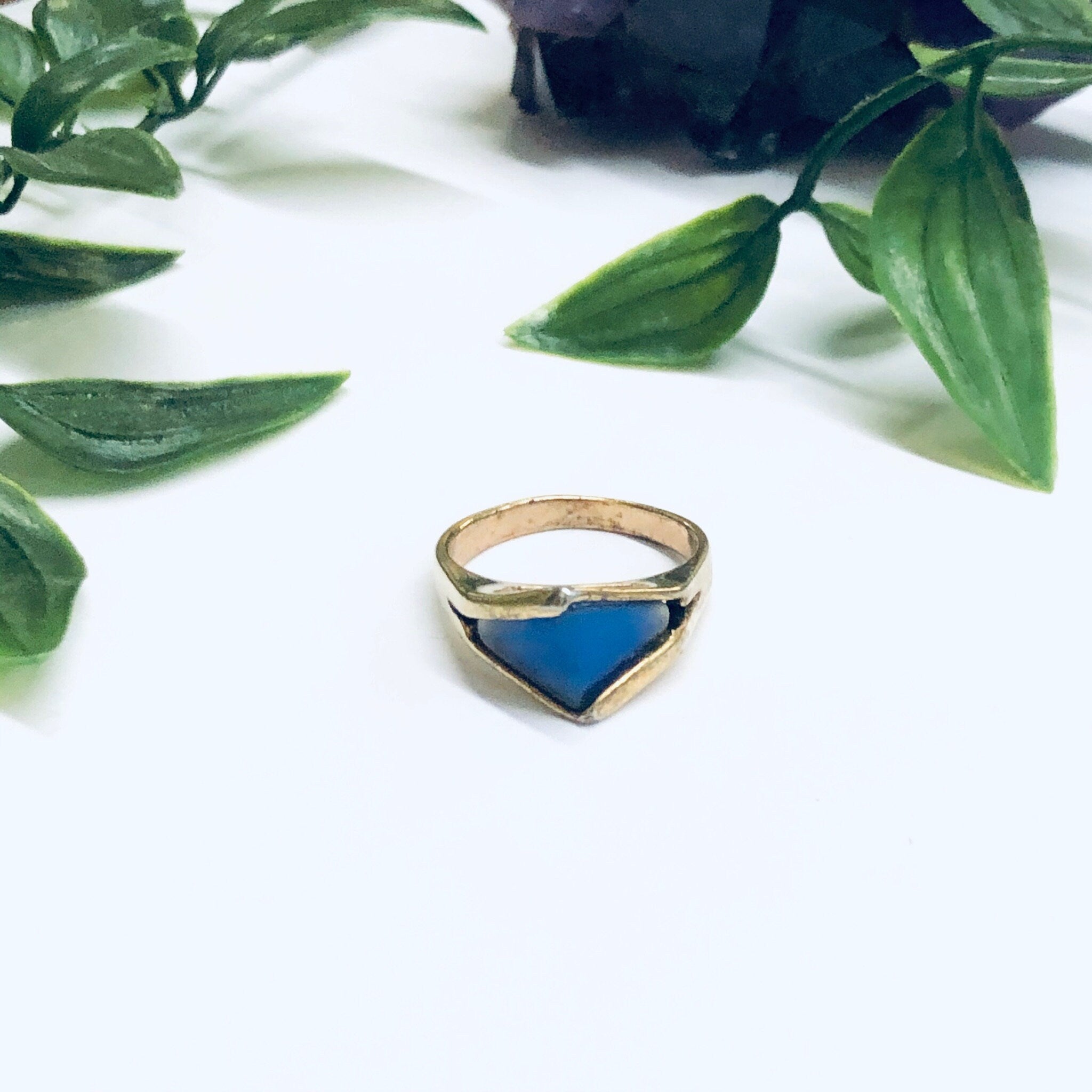 Vintage Gold Toned Ring with Purple Stone, Gold Filled Ring, Unique Jewelry, Statement Ring, Blue Stone Ring
