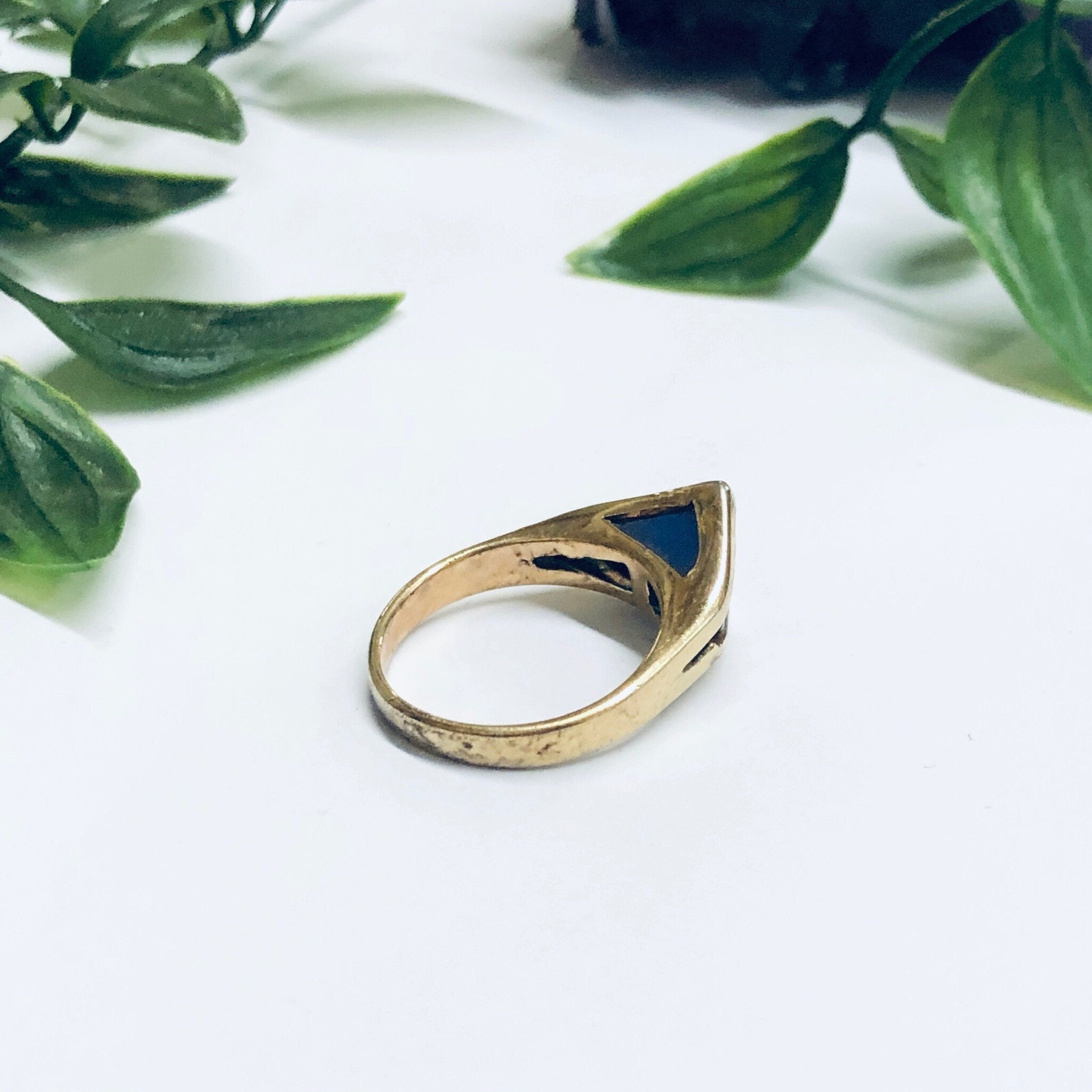 Vintage Gold Toned Ring with Purple Stone, Gold Filled Ring, Unique Jewelry, Statement Ring, Blue Stone Ring