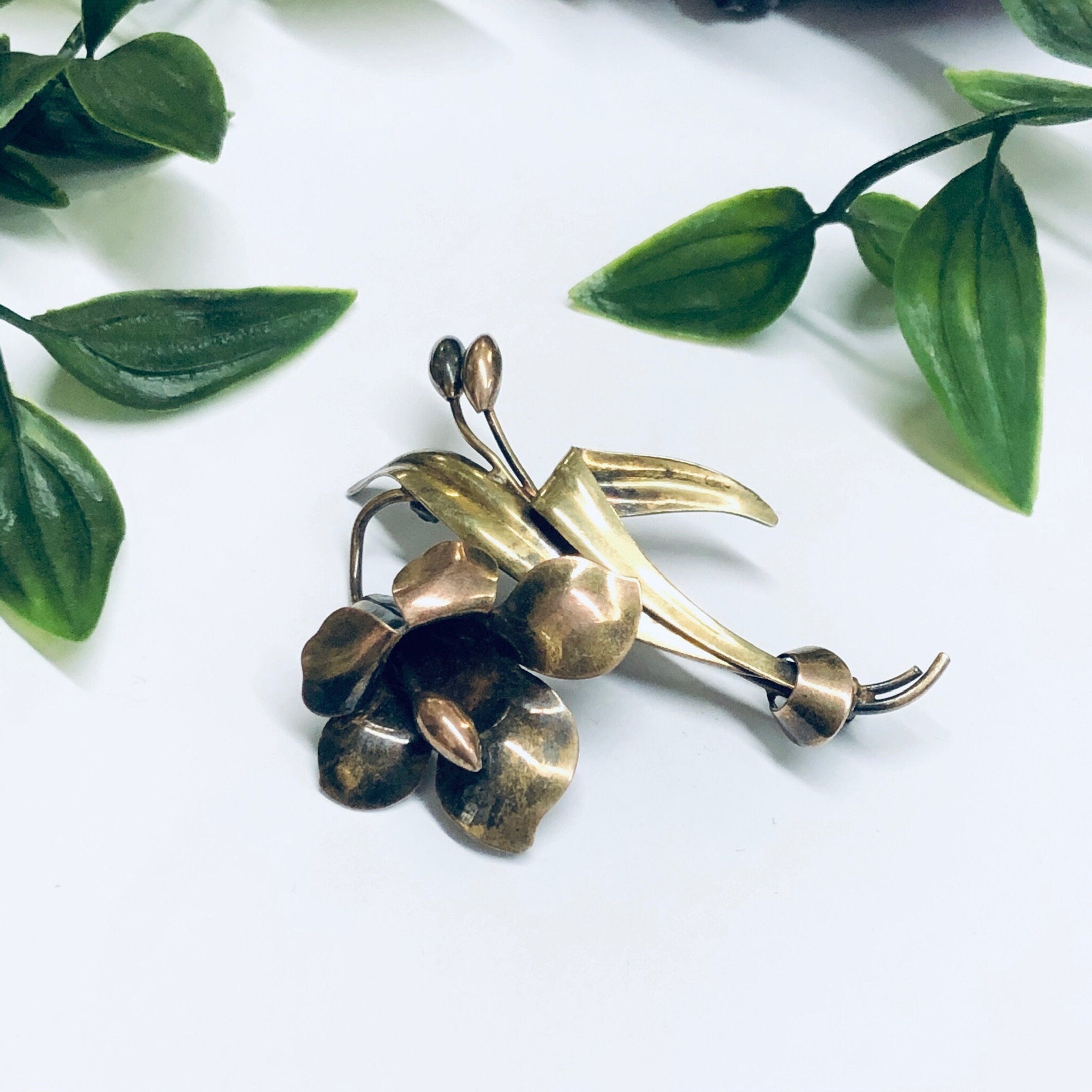 Vintage Flower Brooch, Gold Filled Pin, Silver Brooch, Gold and Silver Pin, Floral Jewelry