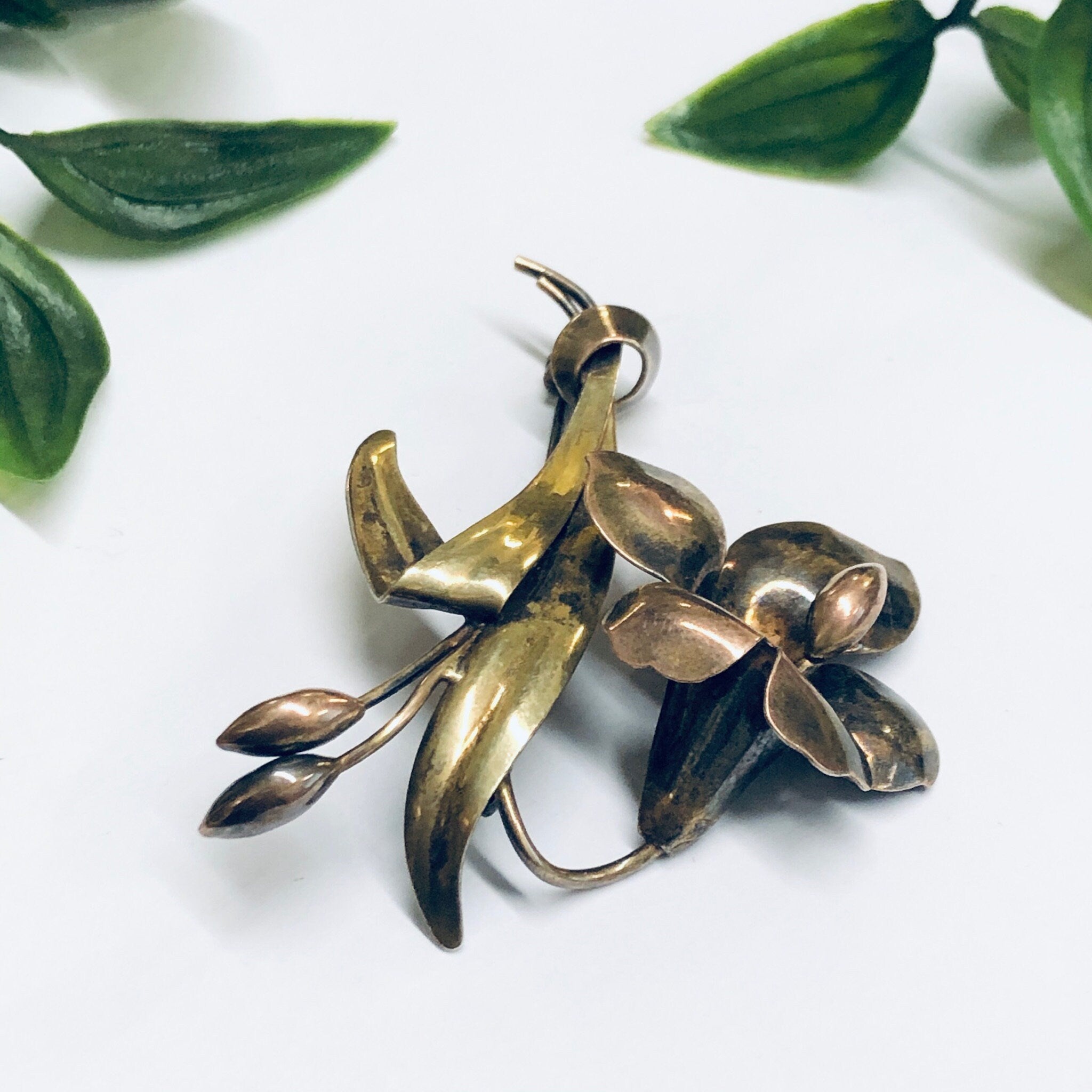 Vintage Flower Brooch, Gold Filled Pin, Silver Brooch, Gold and Silver Pin, Floral Jewelry