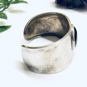 Vintage Silver Cuff Bracelet with Onyx Stone, Vintage Silver Cuff, Onyx Jewelry, Large Silver Cuff, Vintage Bracelet