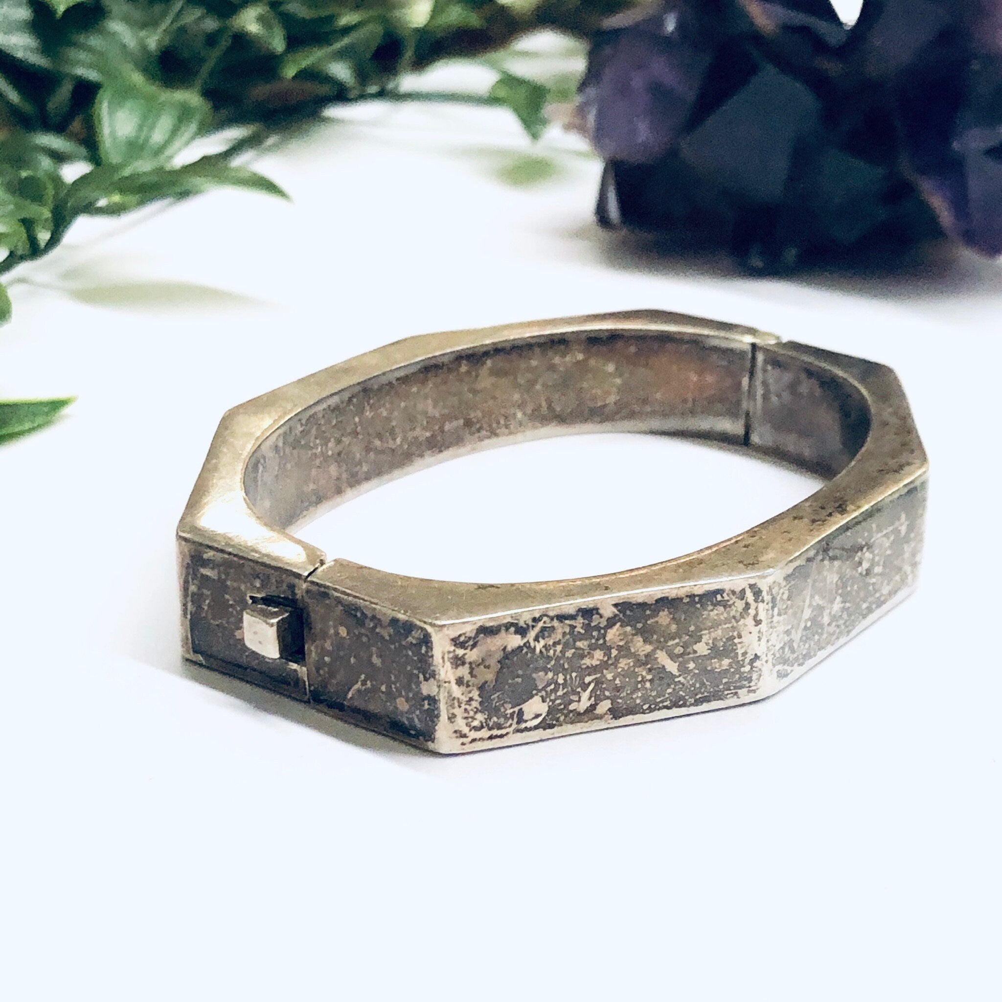 Chunky Vintage Bangle Bracelet, Unique Silver Bracelet, Silver Bangle Bracelet, Geometric Silver Jewlery