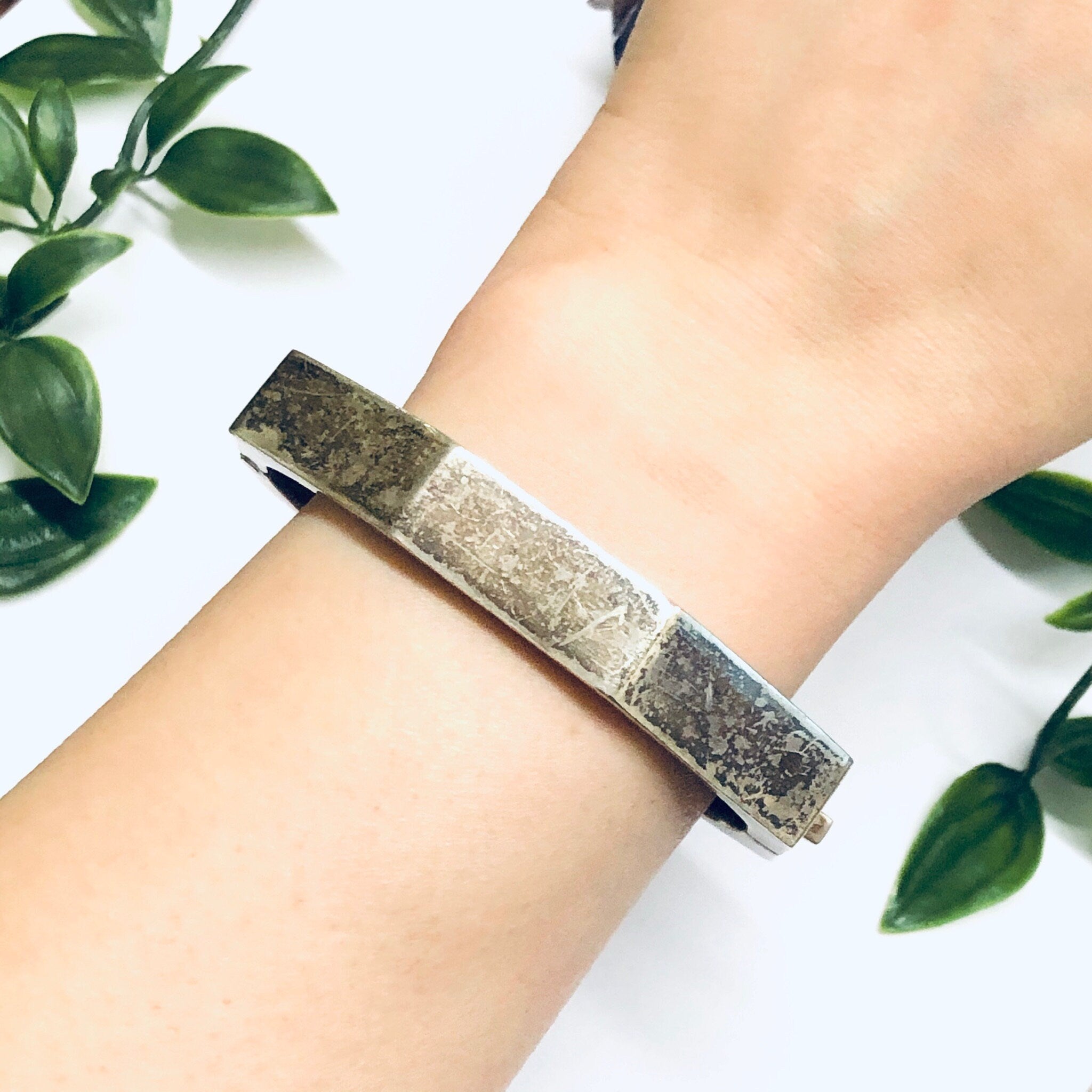 Chunky Vintage Bangle Bracelet, Unique Silver Bracelet, Silver Bangle Bracelet, Geometric Silver Jewlery