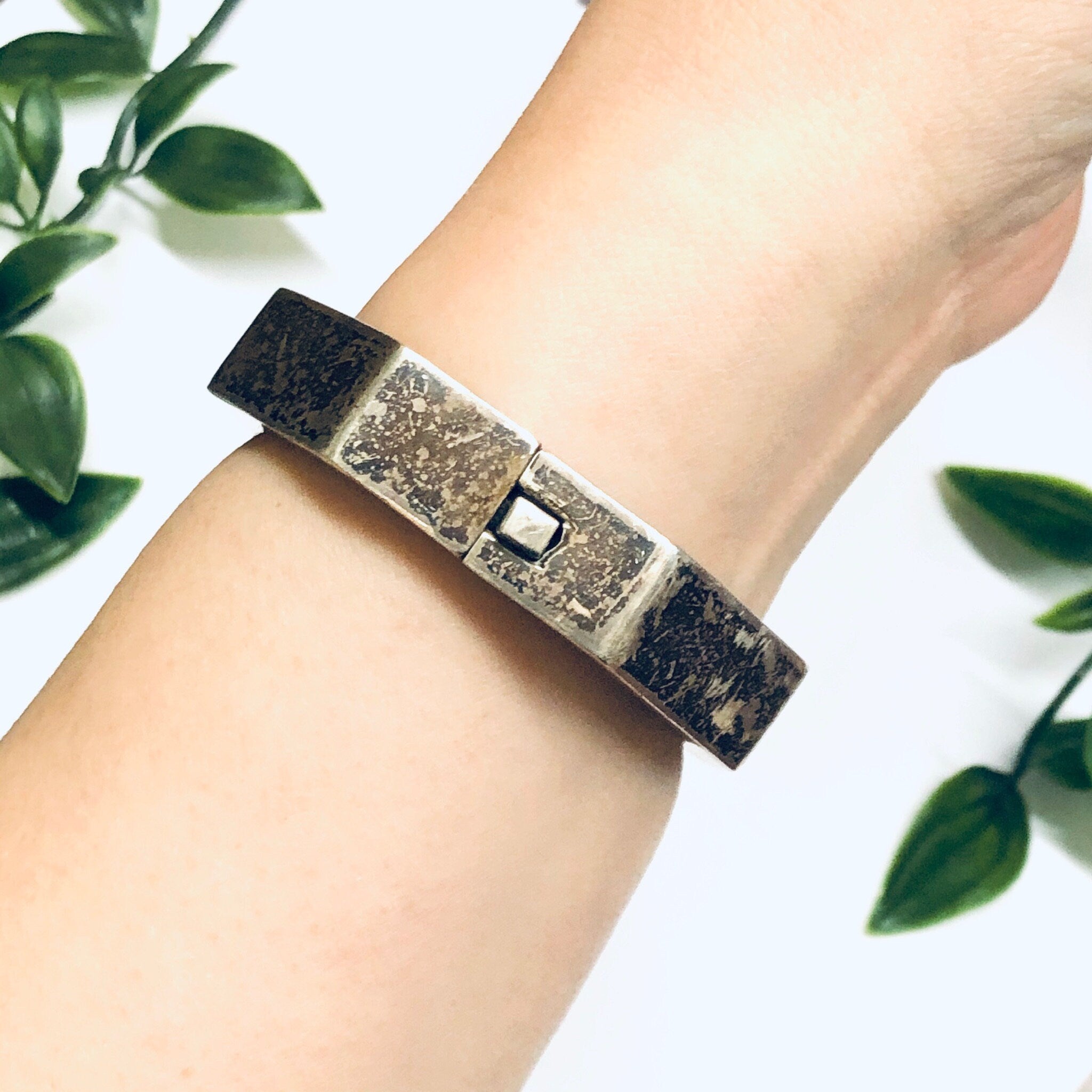 Chunky Vintage Bangle Bracelet, Unique Silver Bracelet, Silver Bangle Bracelet, Geometric Silver Jewlery