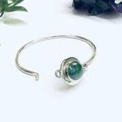 Vintage Silver Bangle Bracelet with Turquoise Stone, Green turquoise Bracelet, Unique Jewelry, Minimalist Style Bracelet