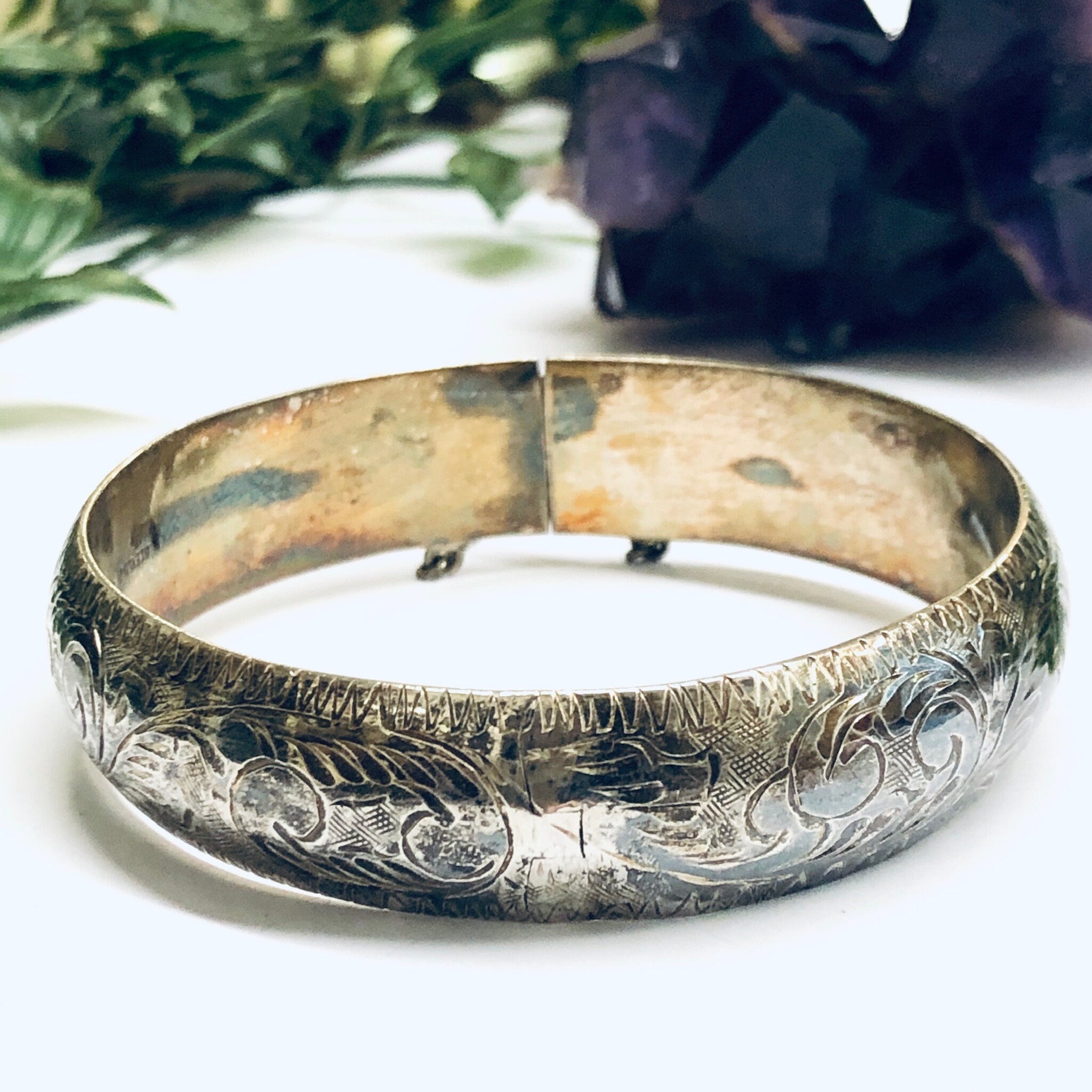 Vintage Etched Silver Bangle, Etched Bracelet, Vintage Bracelet, Vintage Bangle, Swirl Etching Bracelet