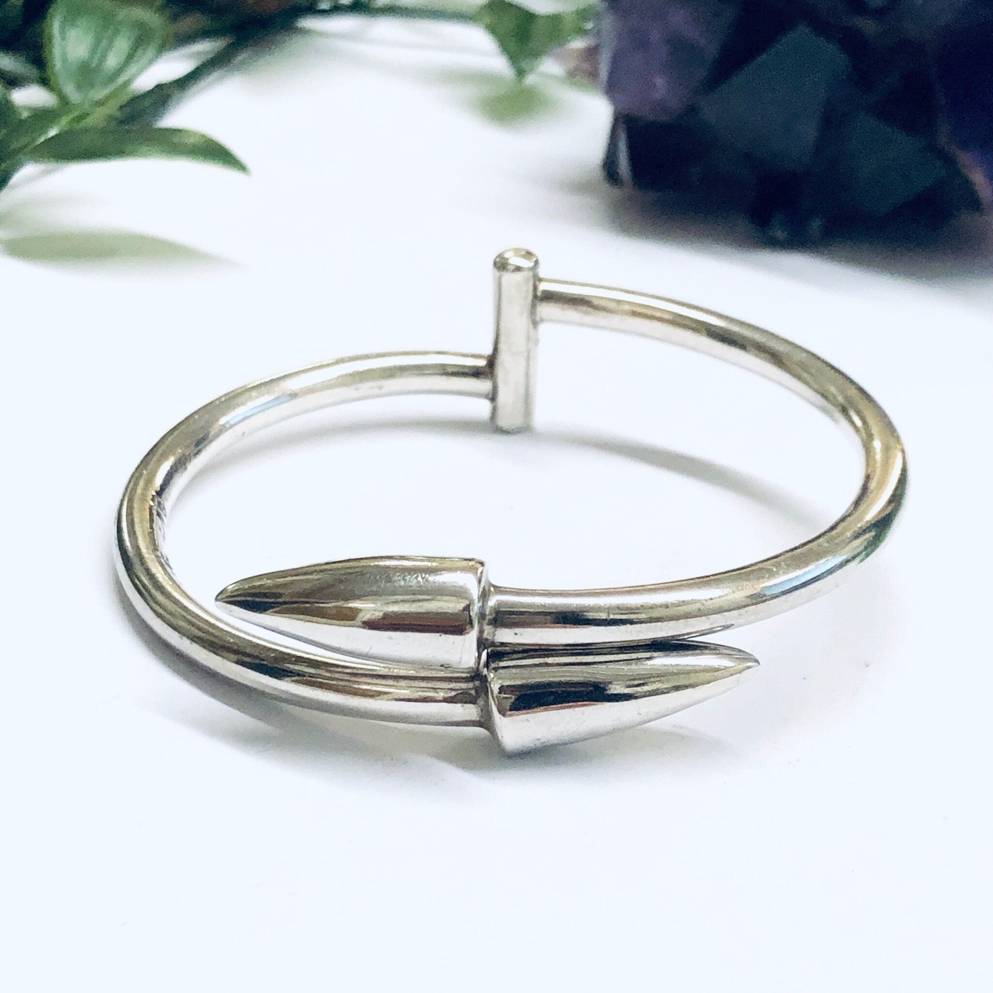 Vintage Silver Bangle Bracelet, Spike Bracelet, Bracelet with Spikes, Unique Jewelry, Wrap Bracelet