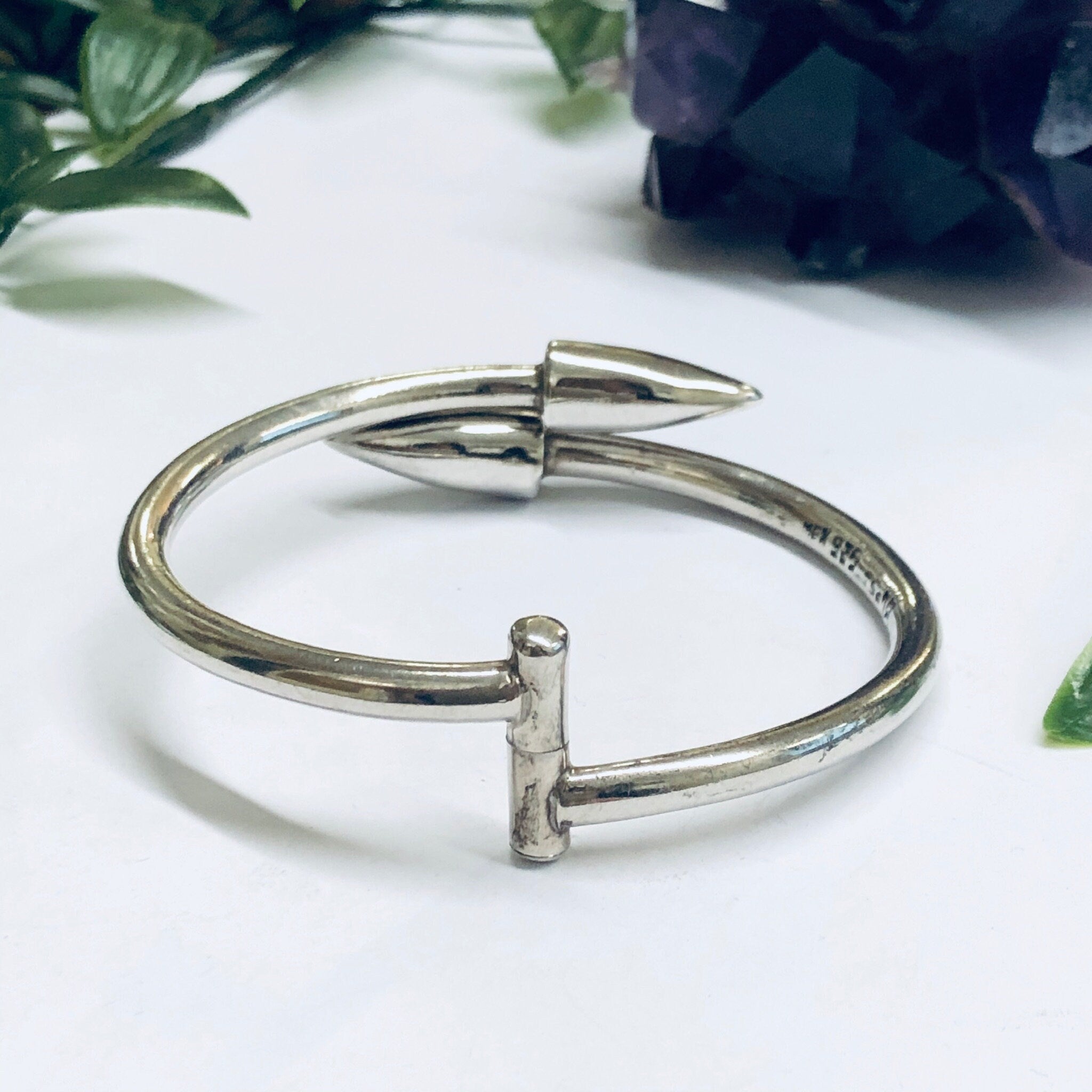 Vintage Silver Bangle Bracelet, Spike Bracelet, Bracelet with Spikes, Unique Jewelry, Wrap Bracelet