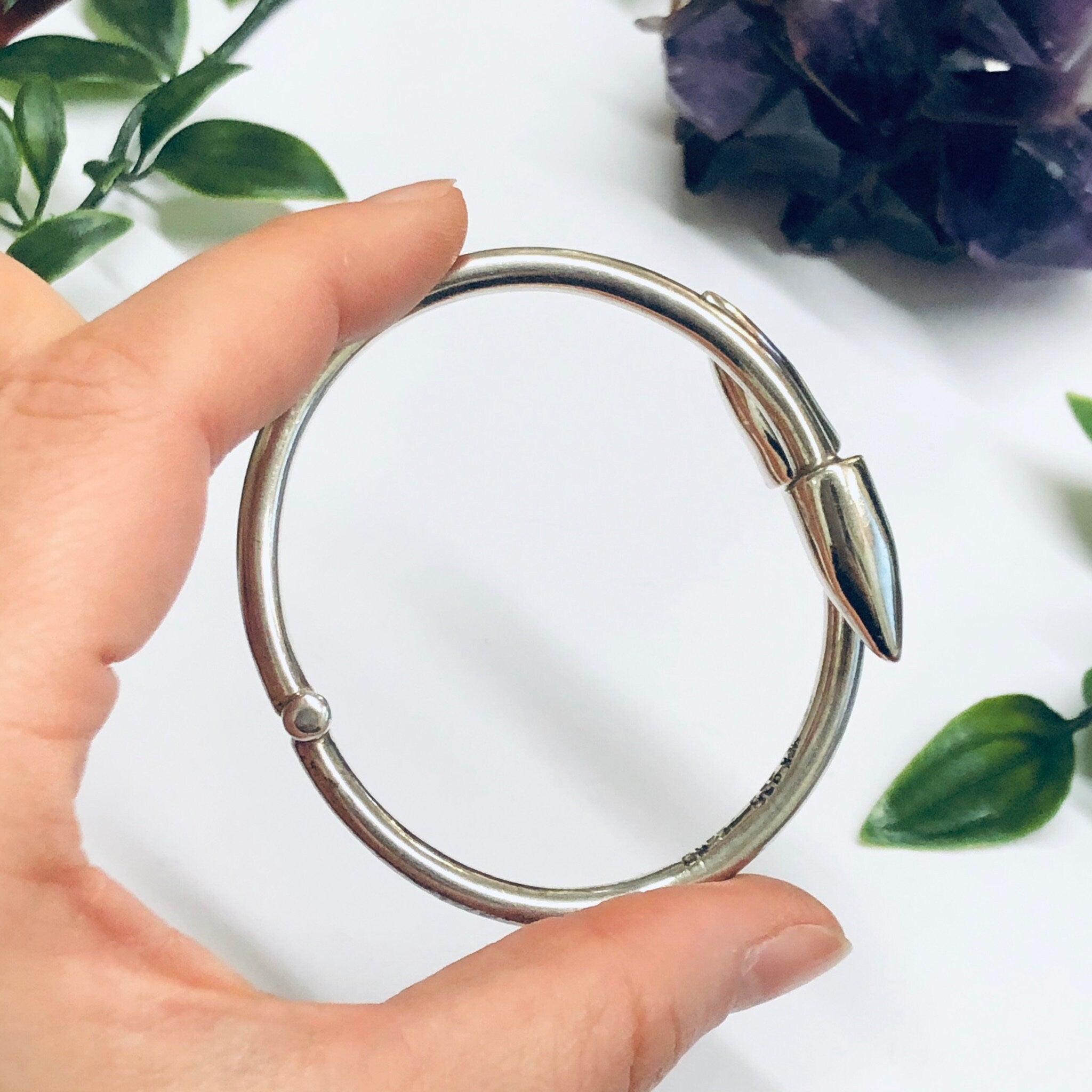 Vintage Silver Bangle Bracelet, Spike Bracelet, Bracelet with Spikes, Unique Jewelry, Wrap Bracelet