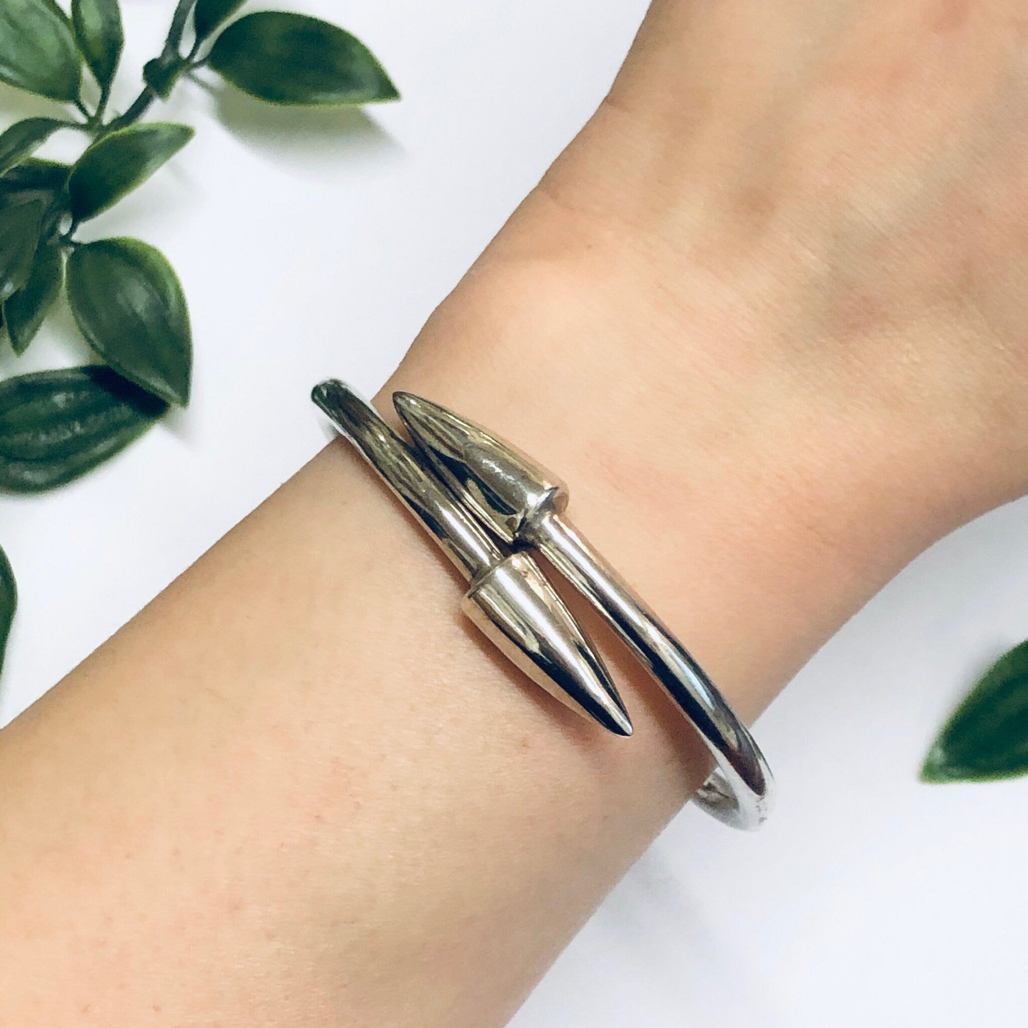 Vintage Silver Bangle Bracelet, Spike Bracelet, Bracelet with Spikes, Unique Jewelry, Wrap Bracelet