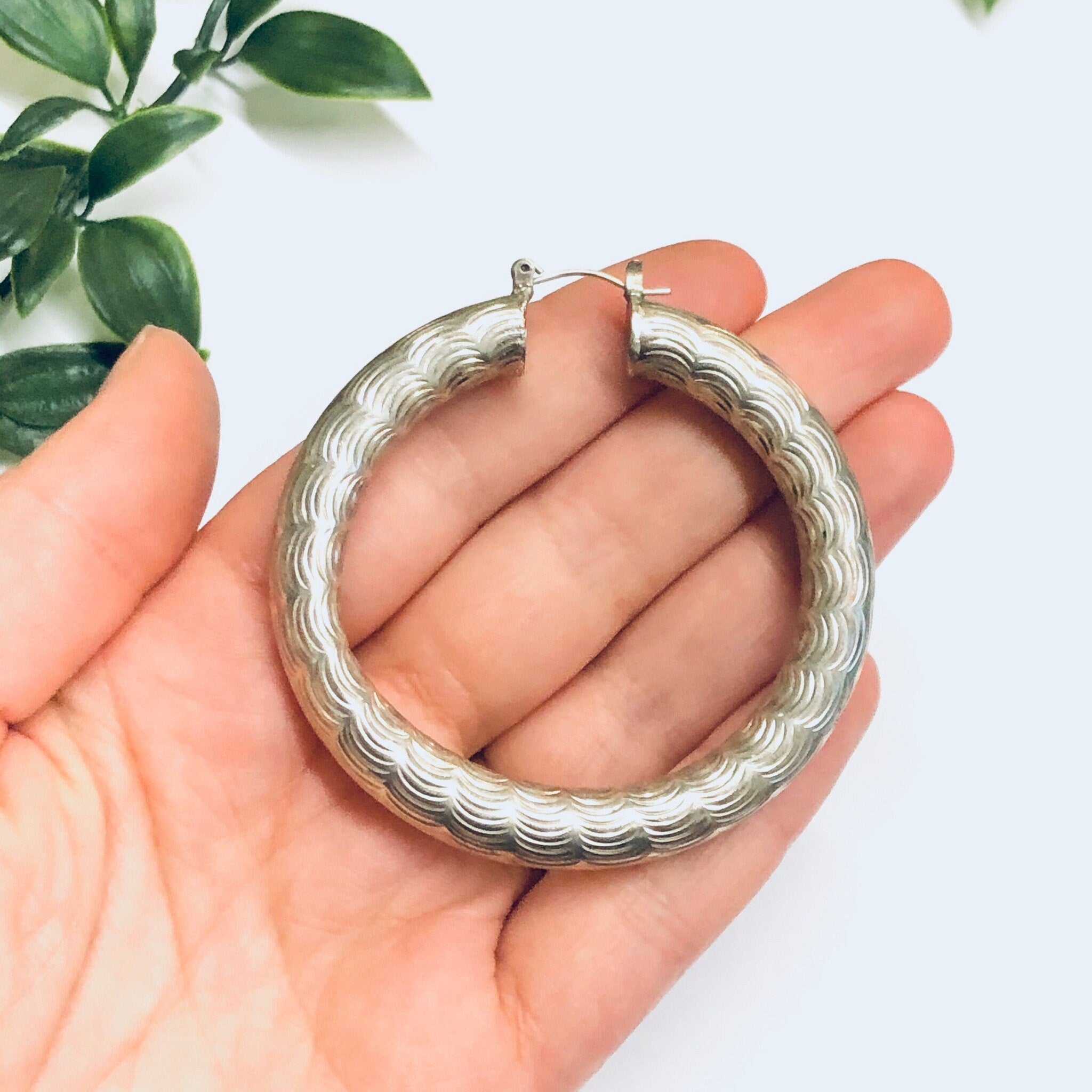 Vintage Silver Hoop Earrings, Textured Silver Hoops, Thick Hoop Earrings, Earrings for Pierced Ears