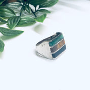 Silver Ring with Natural Inlaid Stones, Black Onyx Ring, Tigers Eye Jewelry, Mens Ring, Vintage Silver Ring
