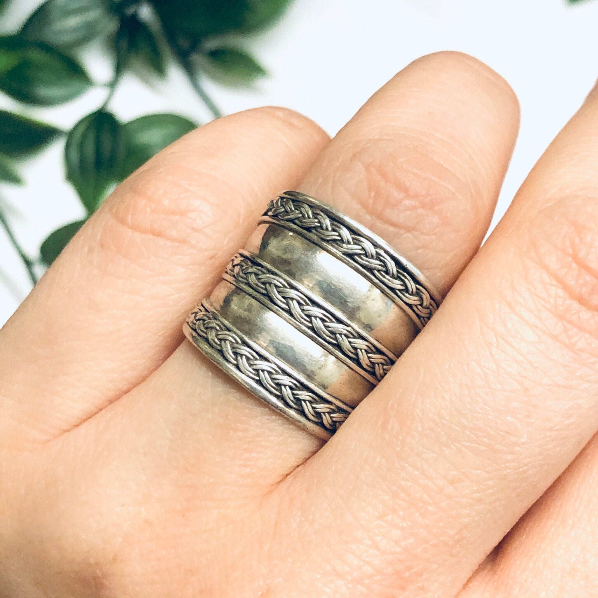 Vintage Silver Ring with Braid Details, Braided Silver Ring, Thick Band Ring, Braid Jewelry