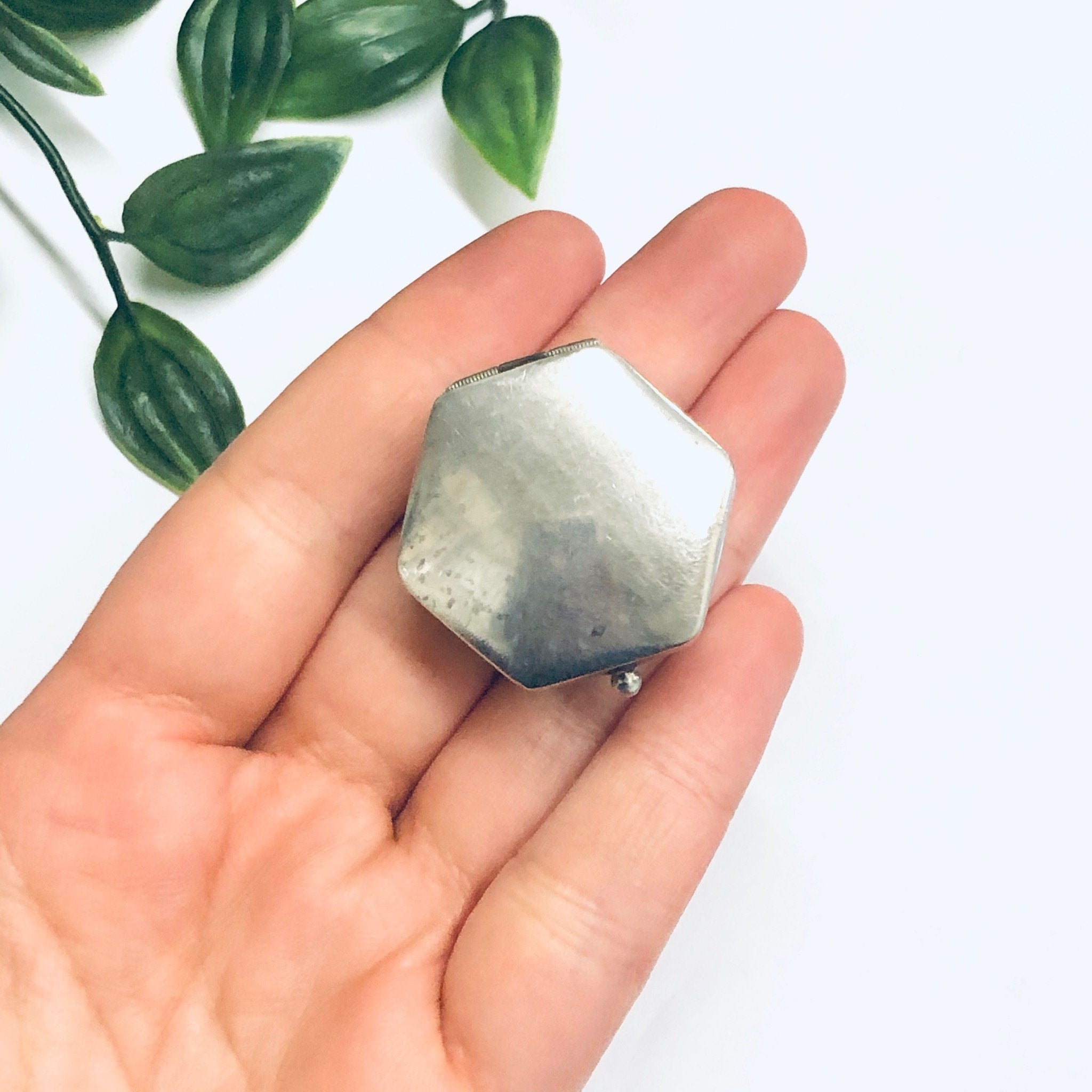 Silver Pill Box, Vintage Pill Box, Pill Container, Hexagon Box, Small Container, Travel Pill Case