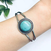Vintage Silver Cuff Bracelet, Cuff Bracelet with Turquoise Stone, Round Turquoise Stone, Silver and Blue Bracelet
