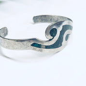 Vintage Silver Cuff Bracelet, Turquoise Bracelet, Inlaid Stone Bracelet, Green Stone Bracelet