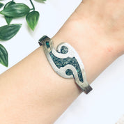 Vintage Silver Cuff Bracelet, Turquoise Bracelet, Inlaid Stone Bracelet, Green Stone Bracelet