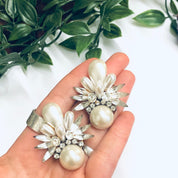 Vintage Clip On Pearl Earrings, Faux Pearl Earrings, Vintage Costume Jewelry, Rhinestone Clip On Earrings, Rhinestone and Pearl Earrings