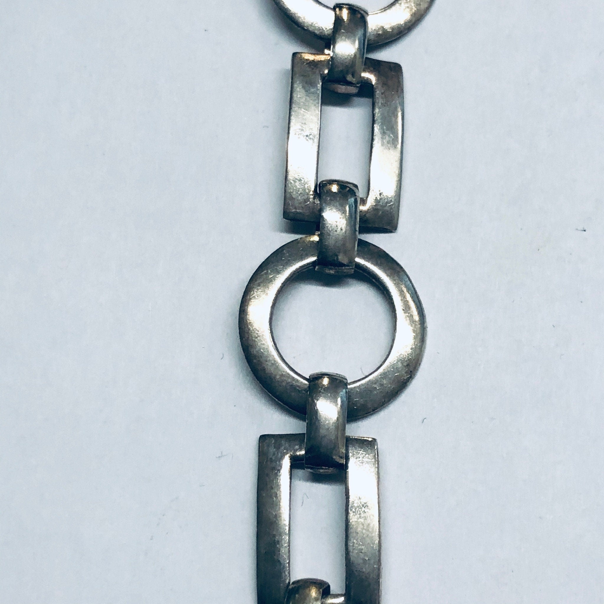 Geometric Link Bracelet, Silver Link Bracelet, Toggle Closure Bracelet, Vintage Bracelet, Cut out Jewelry, Circle Jewelry, Rectangle Jewelry
