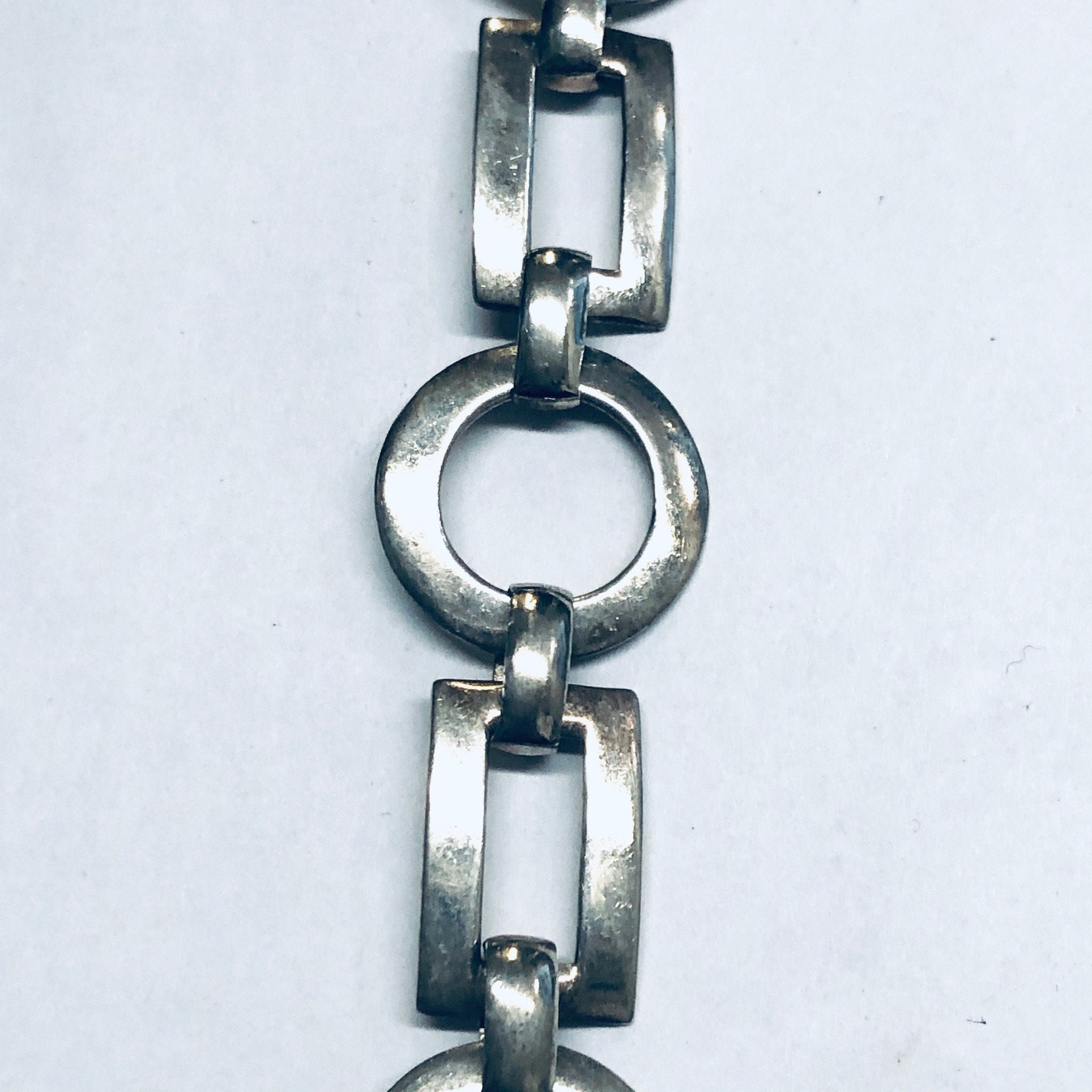 Geometric Link Bracelet, Silver Link Bracelet, Toggle Closure Bracelet, Vintage Bracelet, Cut out Jewelry, Circle Jewelry, Rectangle Jewelry