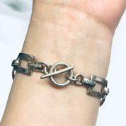 Geometric Link Bracelet, Silver Link Bracelet, Toggle Closure Bracelet, Vintage Bracelet, Cut out Jewelry, Circle Jewelry, Rectangle Jewelry