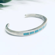Silver and Turquoise Cuff Bracelet, Small Cuff Bracelet, Silver and blue Jewelry, Vintage Jewelry, Inlaid Turquoise Cuff