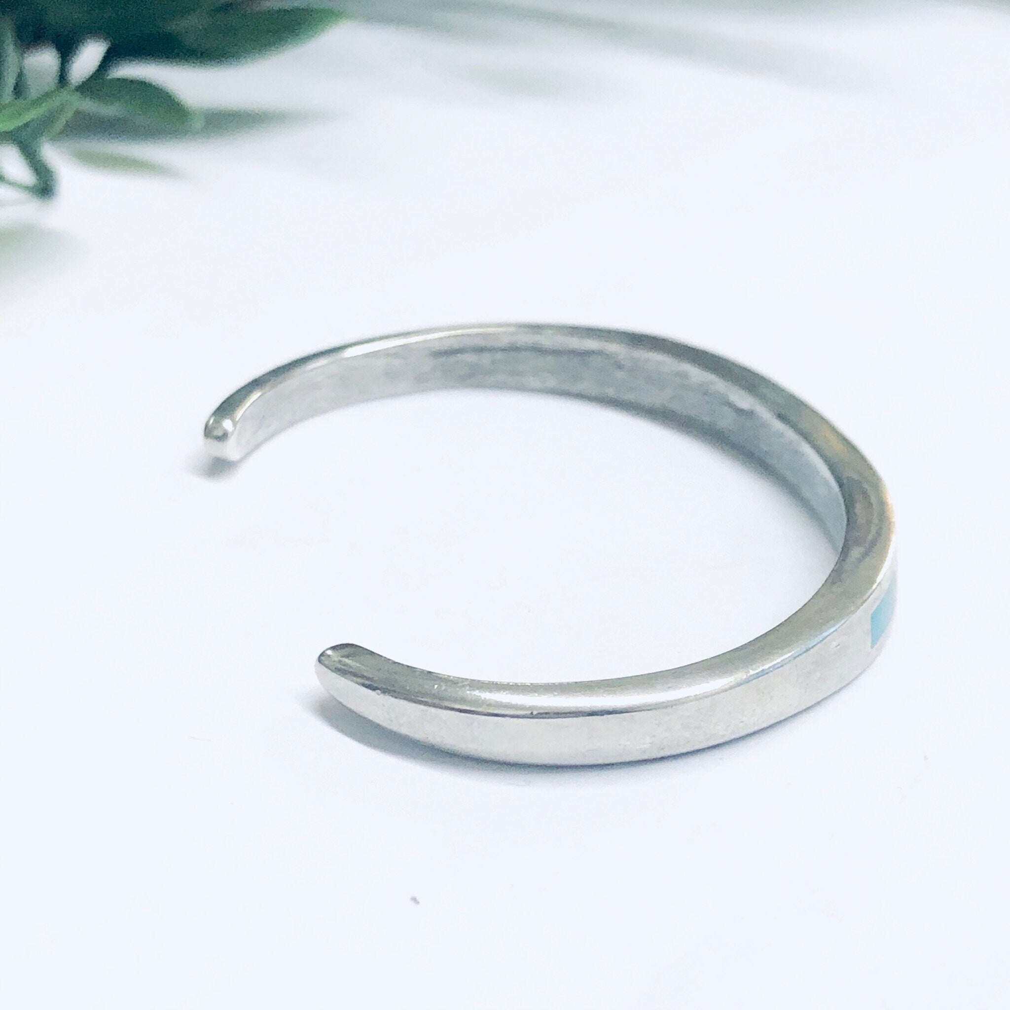 Silver and Turquoise Cuff Bracelet, Small Cuff Bracelet, Silver and blue Jewelry, Vintage Jewelry, Inlaid Turquoise Cuff
