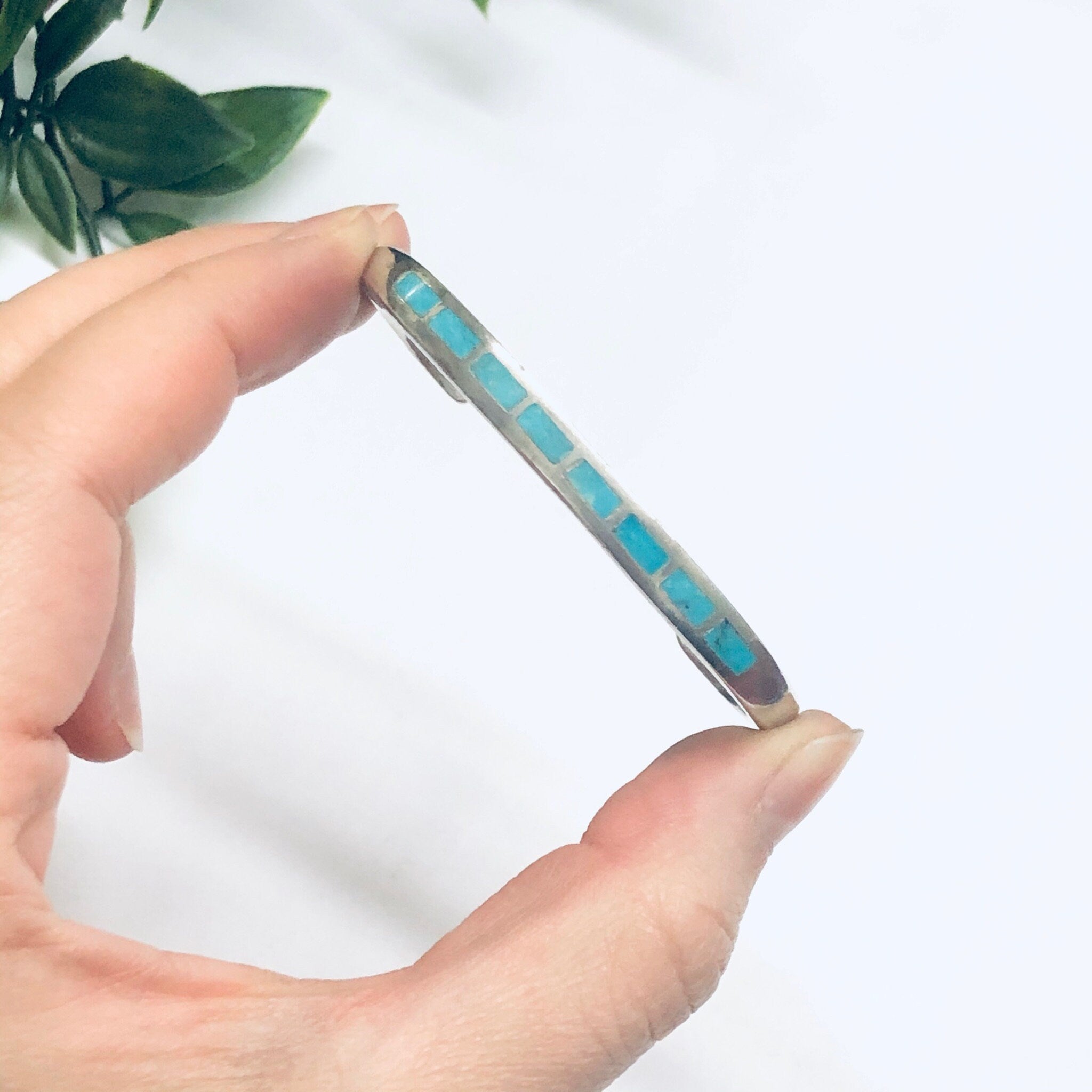 Silver and Turquoise Cuff Bracelet, Small Cuff Bracelet, Silver and blue Jewelry, Vintage Jewelry, Inlaid Turquoise Cuff