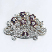 Vintage 18K Gold Brooch, Ruby and Diamond Pin, Ruby Jewelry, Diamond Brooch, 18K Yellow Gold, Yellow Gold Pin, Ruby Flower Pin