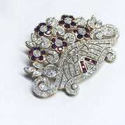 Vintage 18K Gold Brooch, Ruby and Diamond Pin, Ruby Jewelry, Diamond Brooch, 18K Yellow Gold, Yellow Gold Pin, Ruby Flower Pin