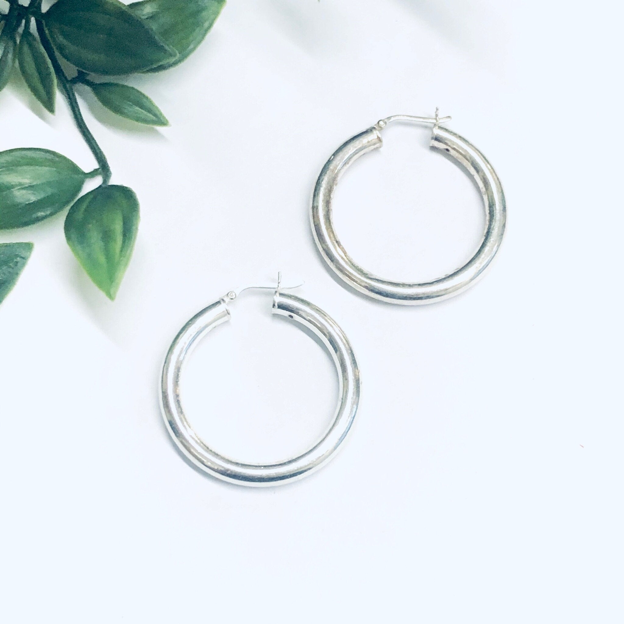 Silver Hoop Earrings, Medium Sized Hoop Earring, Silver Hoops, Hollow Hoop Earrings, Pierced Ears, Silver Earrings