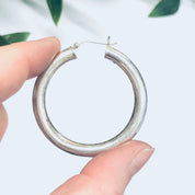Silver Hoop Earrings, Medium Sized Hoop Earring, Silver Hoops, Hollow Hoop Earrings, Pierced Ears, Silver Earrings