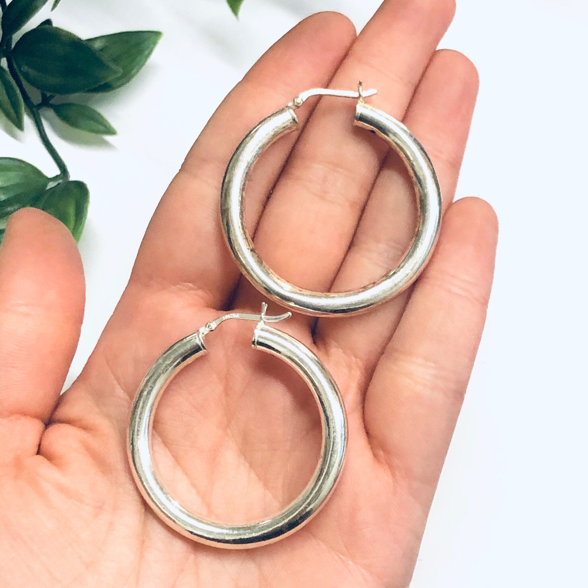 Silver Hoop Earrings, Medium Sized Hoop Earring, Silver Hoops, Hollow Hoop Earrings, Pierced Ears, Silver Earrings